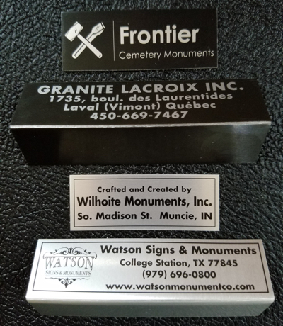annodized aluminum monument name plate in black or silver