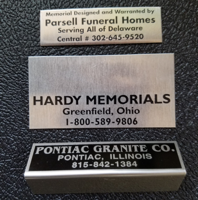 annodized aluminum monument name plate in sterling silver